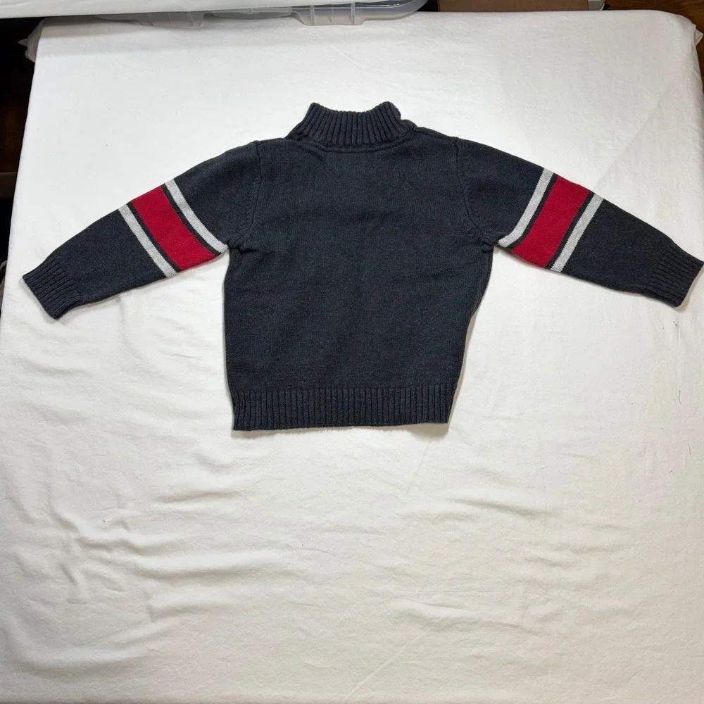 OshKosh B'gosh Toddler Boy 3T Gray Quarter Zip Cotton Sweater Red Stripe